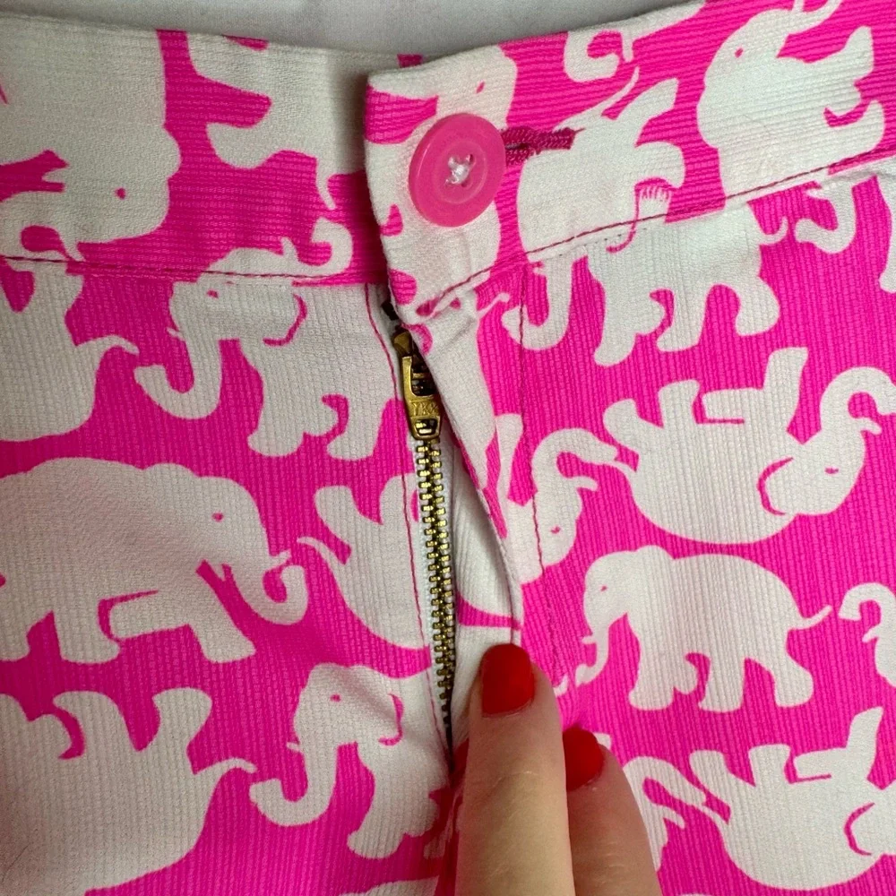 Lilly Pulitzer Pink and White Elephant Scallop Hem Shorts